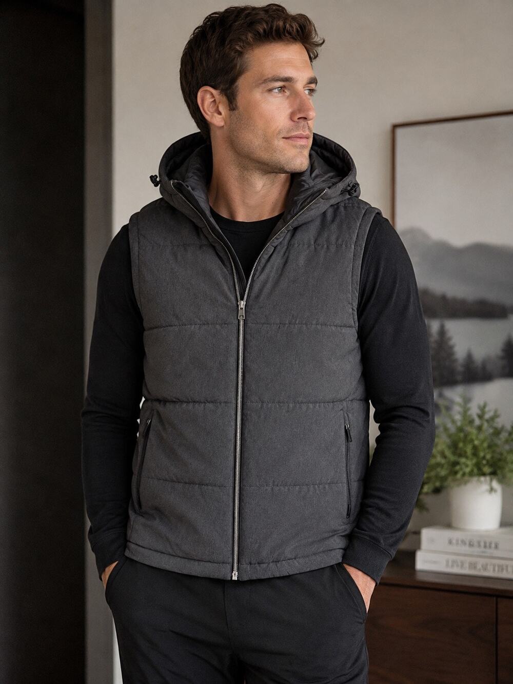 Perry Ellis men's hooded puffer vest 125$